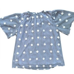 Yuni Los Angeles Sheer 3-D Polka-dot Top XL lite blue